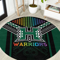Hawaii Warriors Football Round Carpet Rainbow Kakau Pattern Black LT05 Black - Polynesian Pride