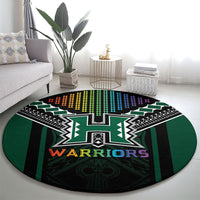 Hawaii Warriors Football Round Carpet Rainbow Kakau Pattern Black LT05 - Polynesian Pride