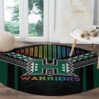 Hawaii Warriors Football Round Carpet Rainbow Kakau Pattern Black LT05 - Polynesian Pride