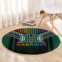 Hawaii Warriors Football Round Carpet Rainbow Kakau Pattern Black LT05 - Polynesian Pride