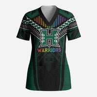 Custom Hawaii Warriors Football Scrub Top Rainbow Kakau Pattern Black LT05 Adult Black - Polynesian Pride