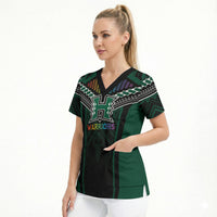Custom Hawaii Warriors Football Scrub Top Rainbow Kakau Pattern Black LT05 - Polynesian Pride
