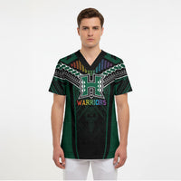 Custom Hawaii Warriors Football Scrub Top Rainbow Kakau Pattern Black LT05 - Polynesian Pride