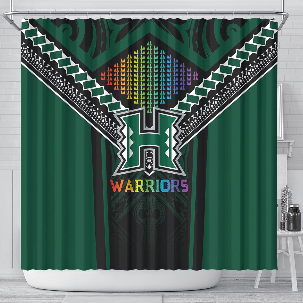 Hawaii Warriors Football Shower Curtain Rainbow Kakau Pattern Black LT05 - Polynesian Pride