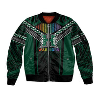 Custom Hawaii Warriors Football Sleeve Zip Bomber Jacket Rainbow Kakau Pattern Black LT05 Unisex Black - Polynesian Pride