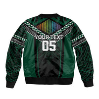 Custom Hawaii Warriors Football Sleeve Zip Bomber Jacket Rainbow Kakau Pattern Black LT05 - Polynesian Pride