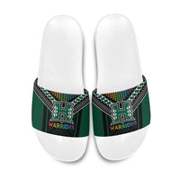 Hawaii Warriors Football Slide Sandals Rainbow Kakau Pattern Black LT05 Black - Polynesian Pride