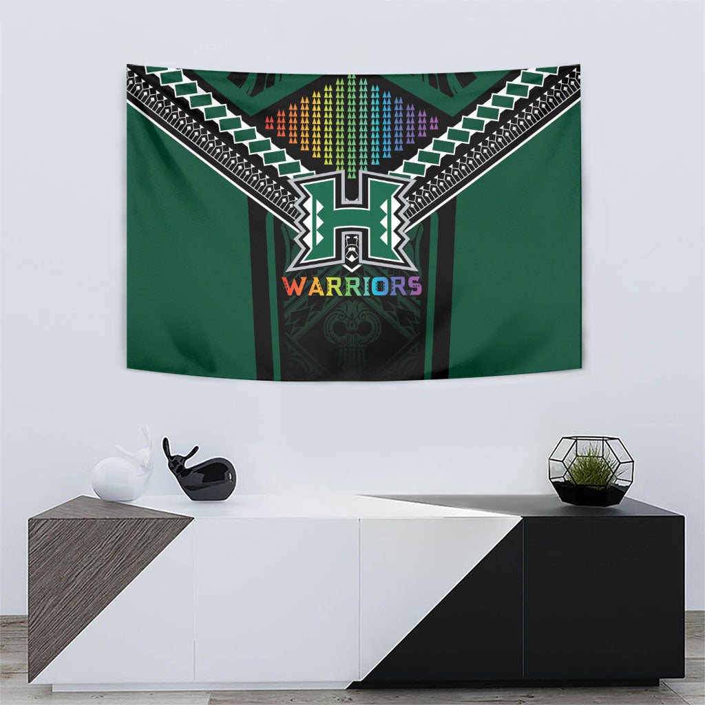 Hawaii Warriors Football Tapestry Rainbow Kakau Pattern Black