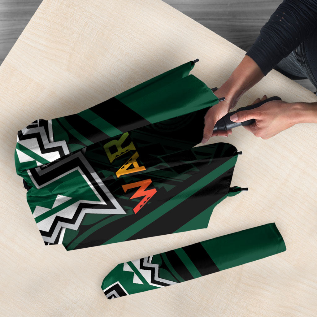 Hawaii Warriors Football Umbrella Rainbow Kakau Pattern Black LT05 - Polynesian Pride