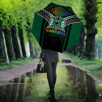 Hawaii Warriors Football Umbrella Rainbow Kakau Pattern Black LT05 - Polynesian Pride