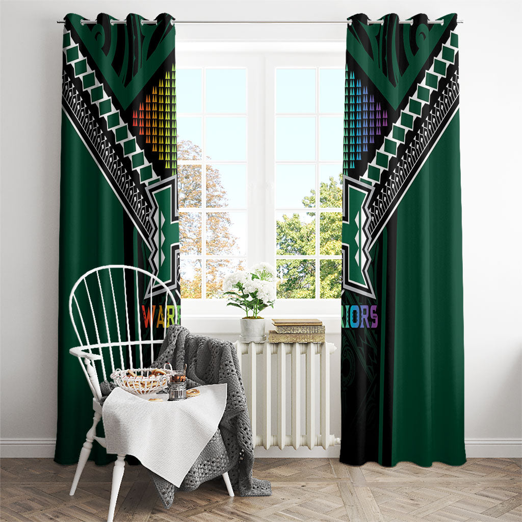 Hawaii Warriors Football Window Curtain Rainbow Kakau Pattern Black LT05 - Polynesian Pride