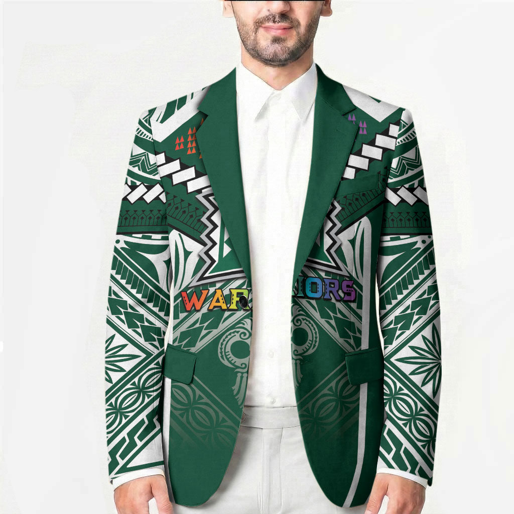 Custom Hawaii Warriors Football Blazer Rainbow Kakau Pattern Green LT05 - Polynesian Pride