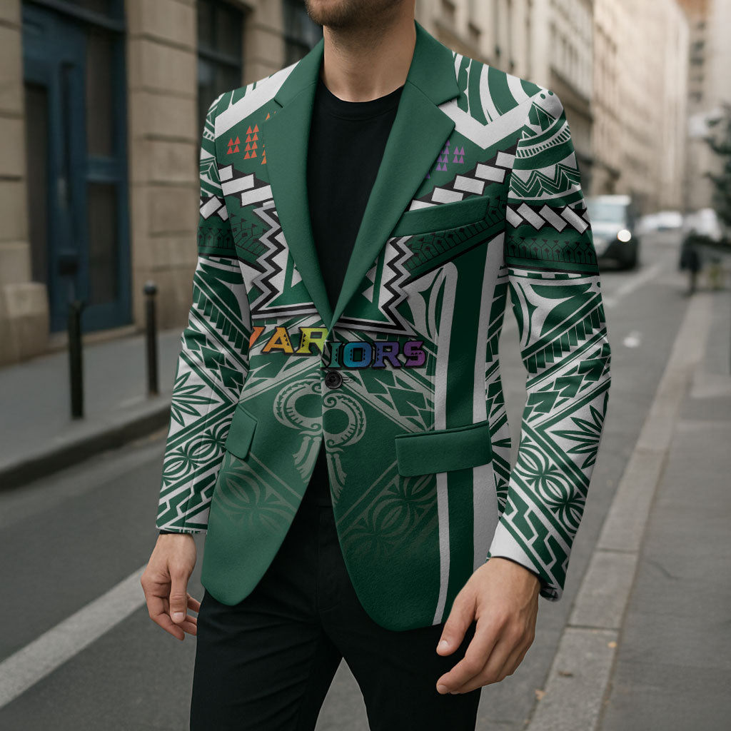 Custom Hawaii Warriors Football Blazer Rainbow Kakau Pattern Green LT05 - Polynesian Pride