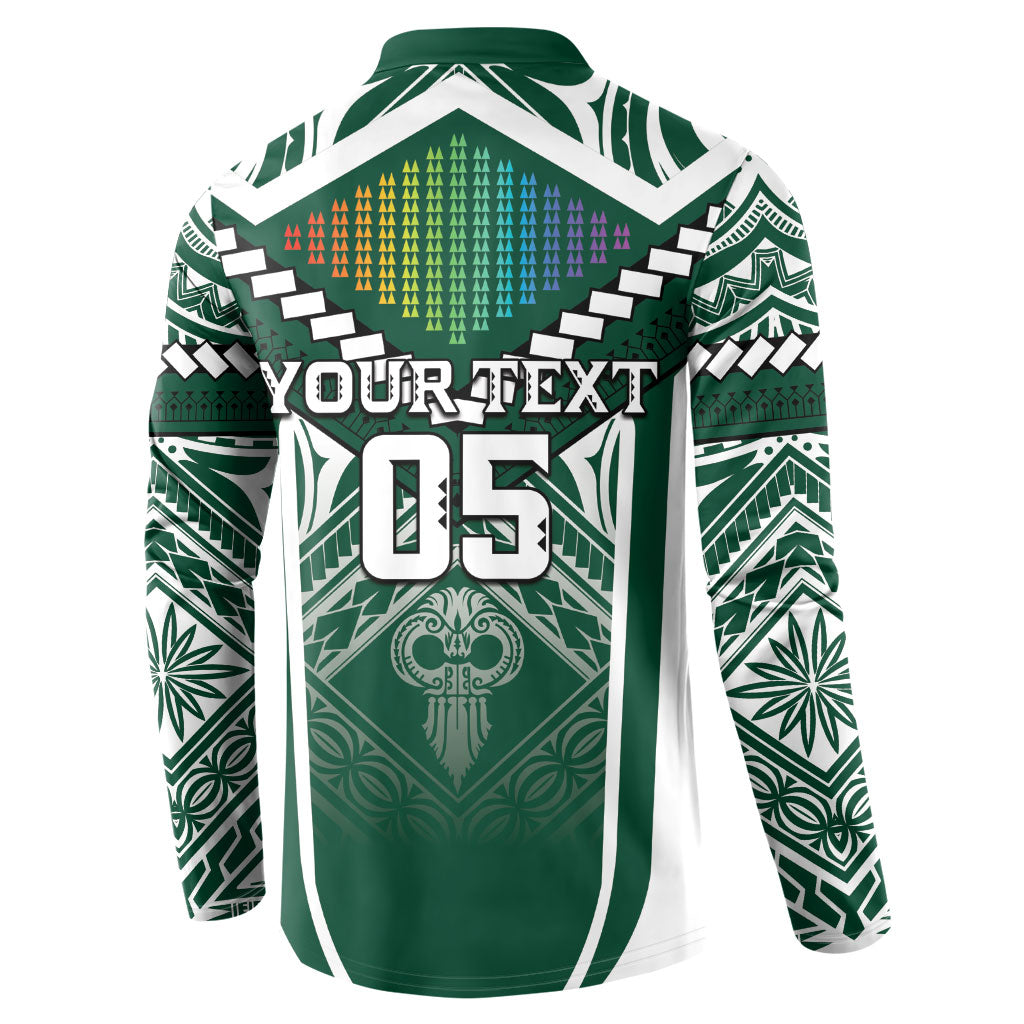 Custom Hawaii Warriors Football Button Sweatshirt Rainbow Kakau Pattern Green LT05 - Polynesian Pride