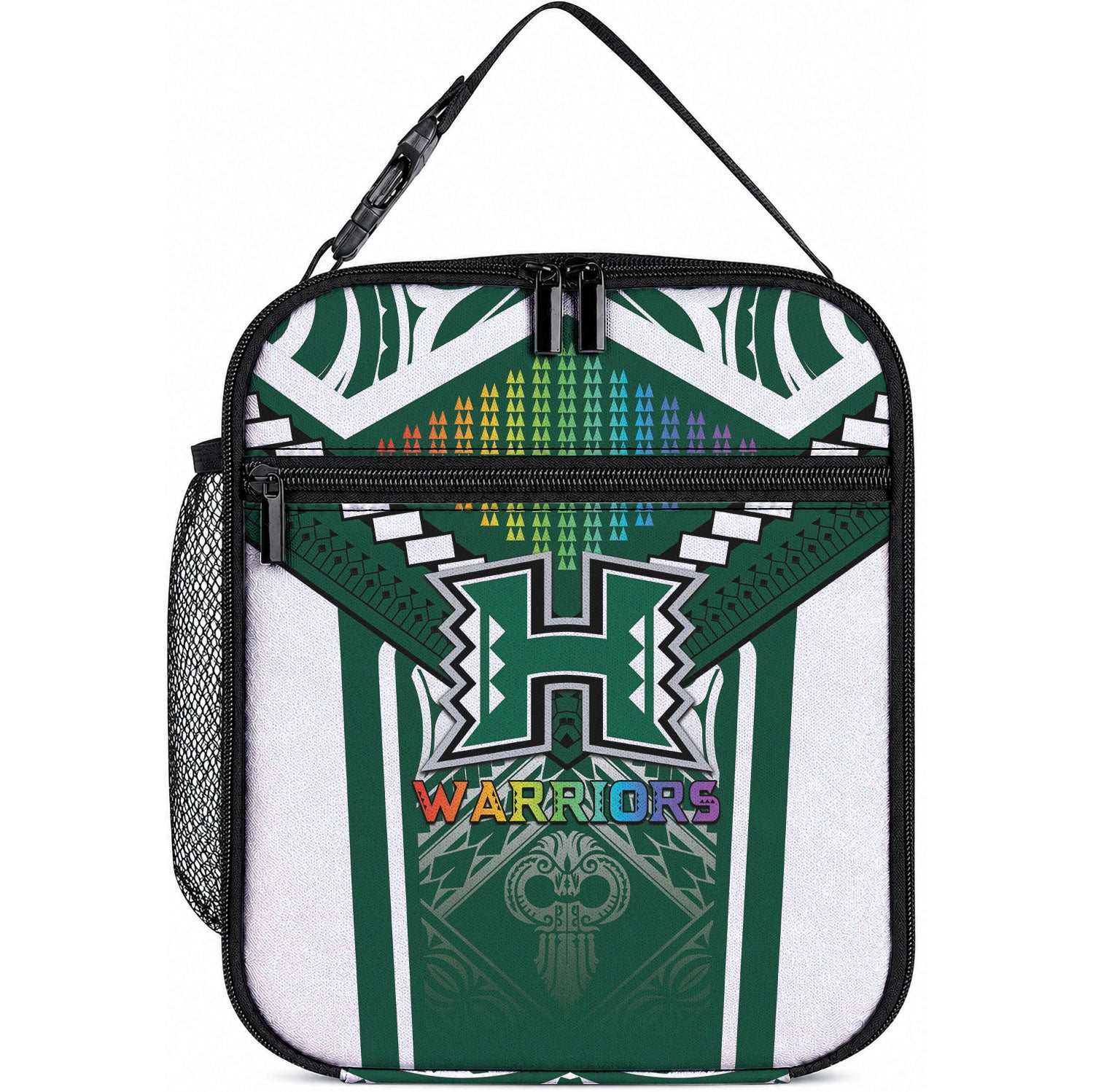 Hawaii Warriors Football Lunch Bag Rainbow Kakau Pattern Green LT05 10.2 × 8.3 × 4.3 inch Green - Polynesian Pride