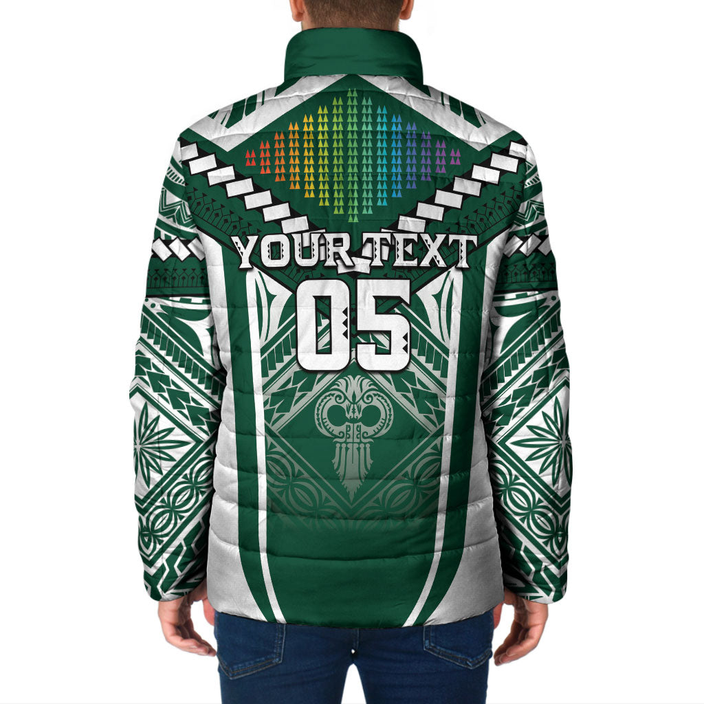 Custom Hawaii Warriors Football Padded Jacket Rainbow Kakau Pattern Green LT05 - Polynesian Pride