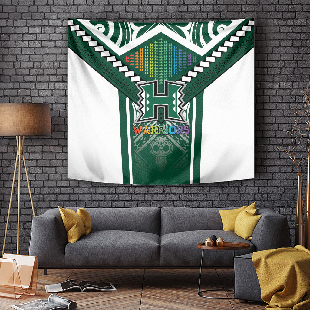 Hawaii Warriors Football Tapestry Rainbow Kakau Pattern Green