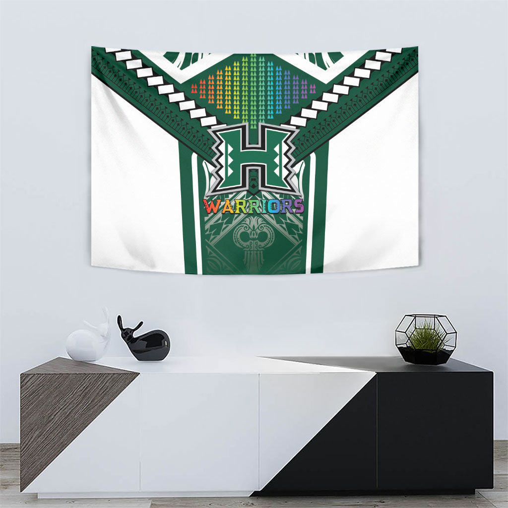Hawaii Warriors Football Tapestry Rainbow Kakau Pattern Green LT05 - Polynesian Pride