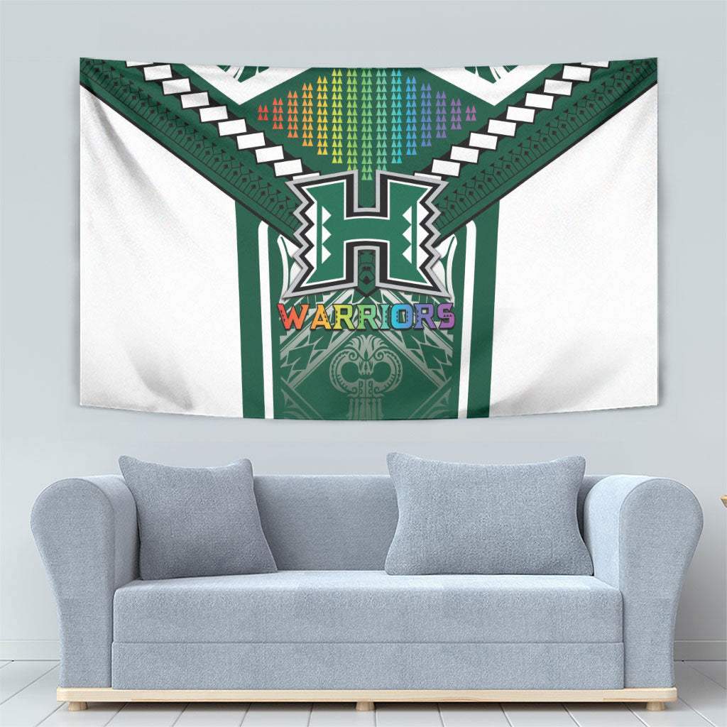 Hawaii Warriors Football Tapestry Rainbow Kakau Pattern Green LT05 - Polynesian Pride