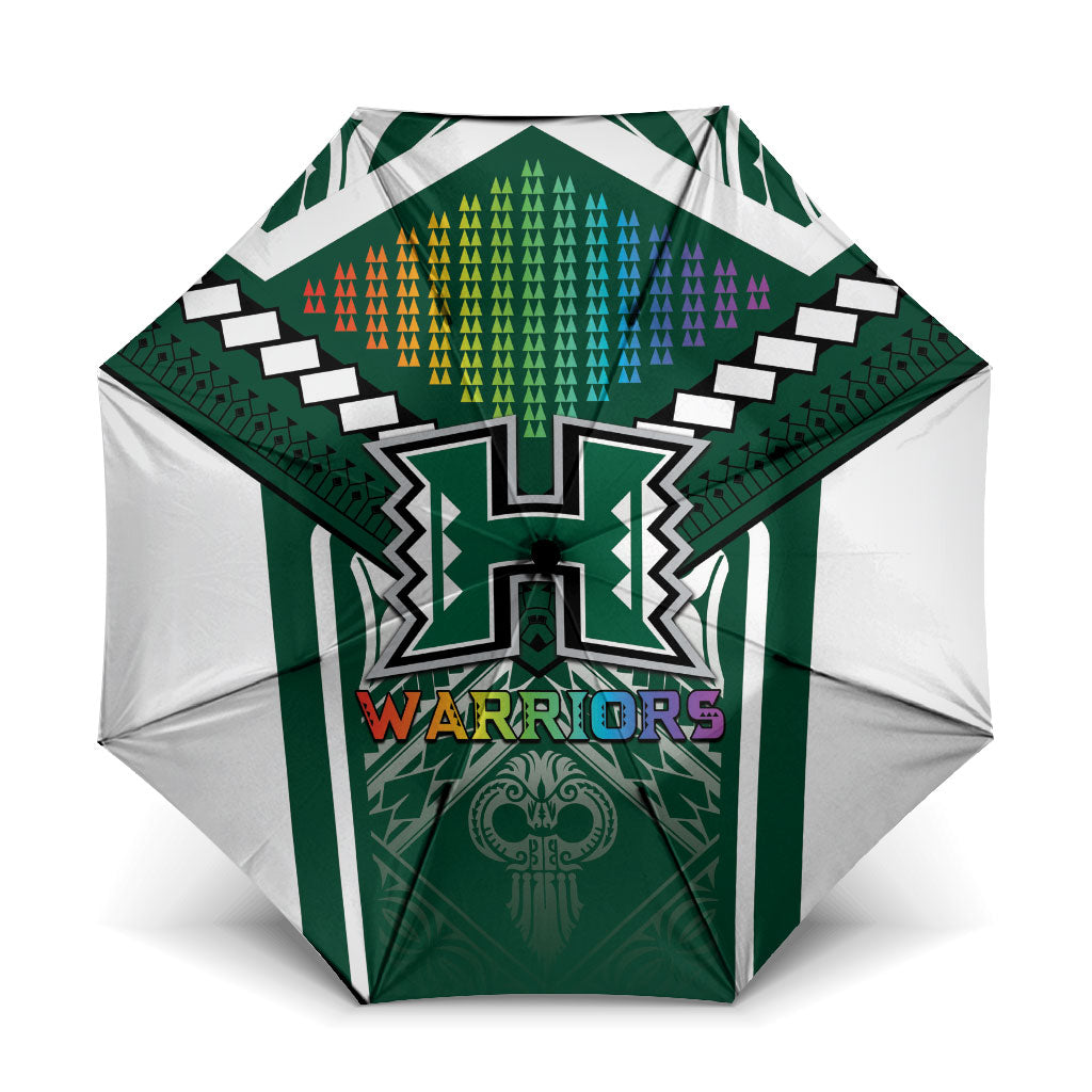 Hawaii Warriors Football Umbrella Rainbow Kakau Pattern Green LT05 One Size Folded 11.42 inch Opened Diameter 37.4 inch Green - Polynesian Pride