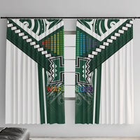 Hawaii Warriors Football Window Curtain Rainbow Kakau Pattern Green LT05 With Hooks Green - Polynesian Pride
