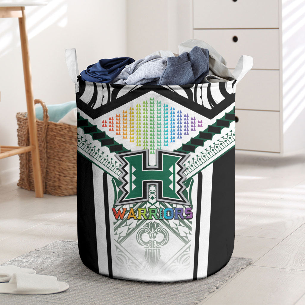 Hawaii Warriors Football Laundry Basket Rainbow Kakau Pattern White LT05 White - Polynesian Pride