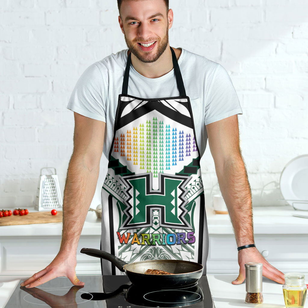 Hawaii Warriors Football Apron Rainbow Kakau Pattern White LT05 - Polynesian Pride