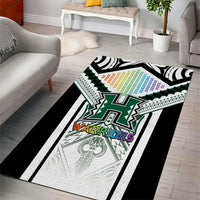 Hawaii Warriors Football Area Rug Rainbow Kakau Pattern White LT05 - Polynesian Pride