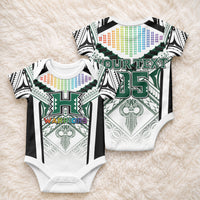 Custom Hawaii Warriors Football Baby Onesie Rainbow Kakau Pattern White LT05 - Polynesian Pride
