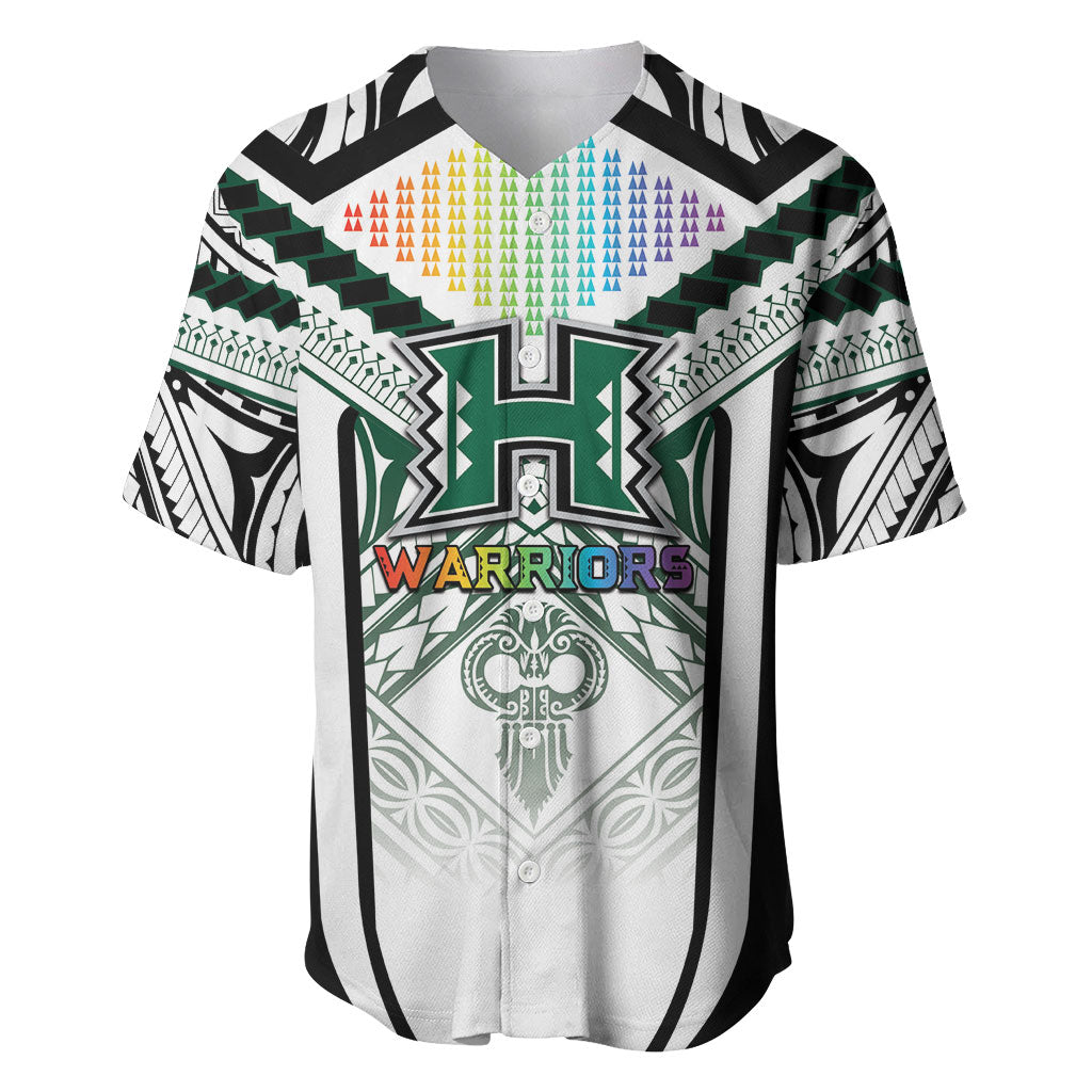 Custom Hawaii Warriors Football Baseball Jersey Rainbow Kakau Pattern White LT05 White - Polynesian Pride