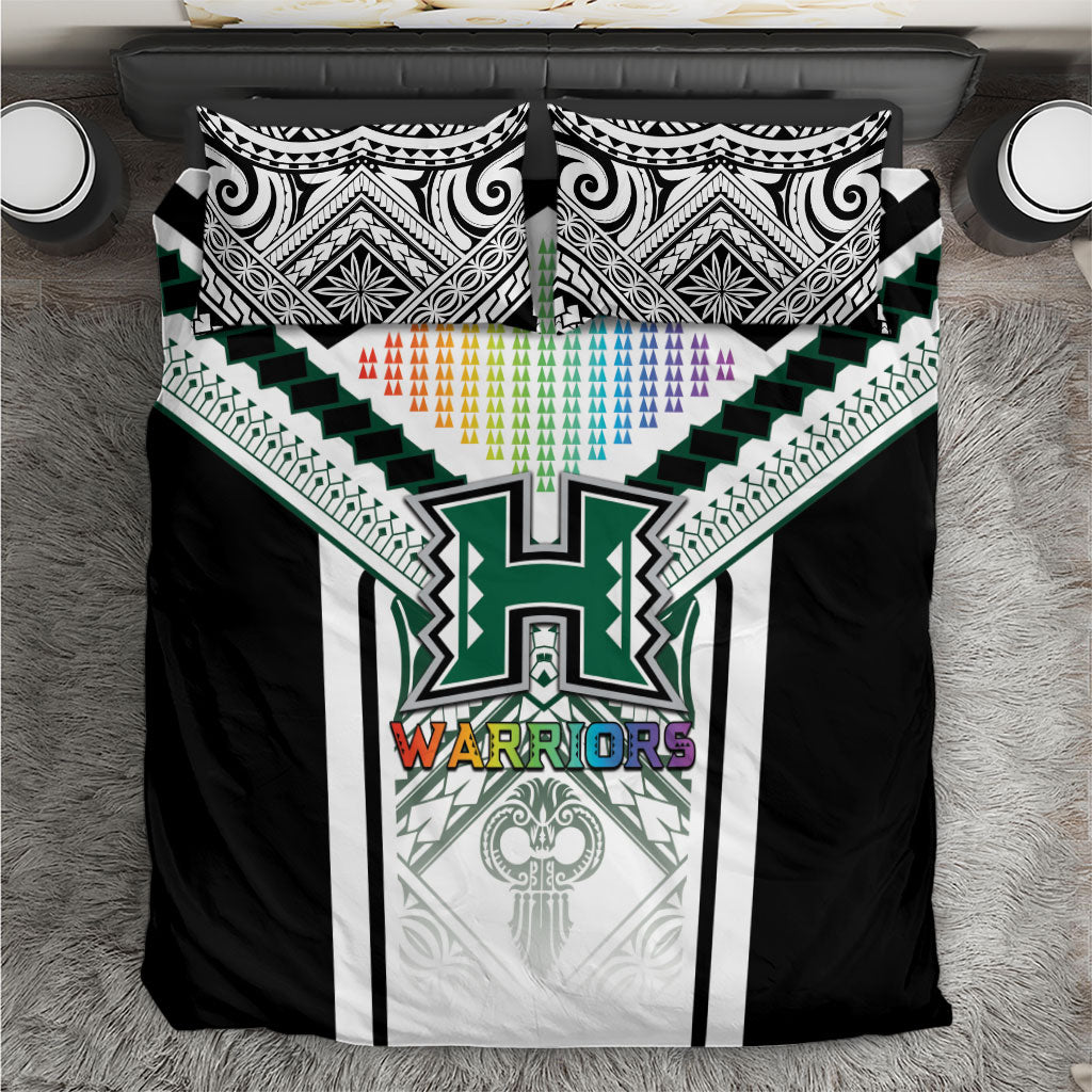 Hawaii Warriors Football Bedding Set Rainbow Kakau Pattern White LT05 White - Polynesian Pride