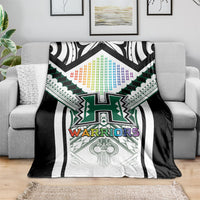 Hawaii Warriors Football Blanket Rainbow Kakau Pattern White LT05 - Polynesian Pride