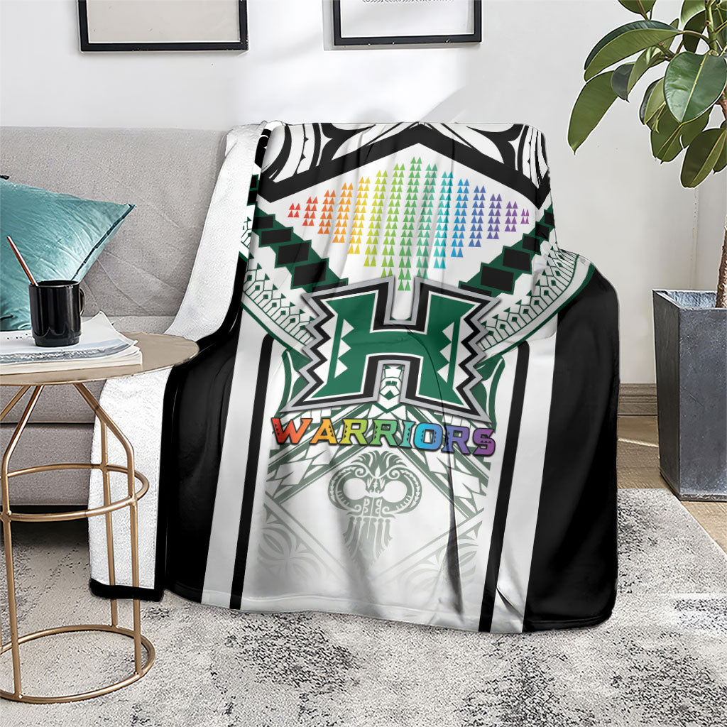 Hawaii Warriors Football Blanket Rainbow Kakau Pattern White LT05 - Polynesian Pride