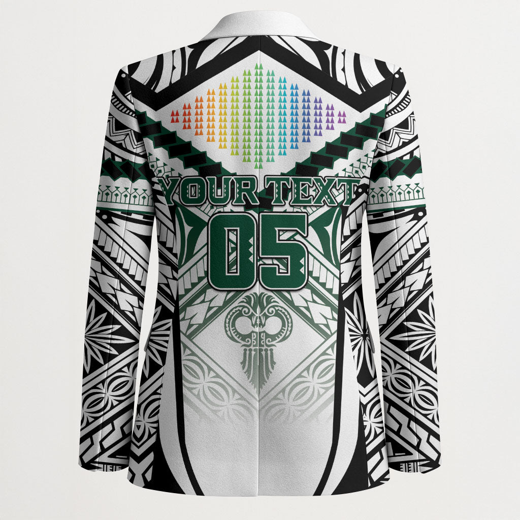 Custom Hawaii Warriors Football Blazer Rainbow Kakau Pattern White LT05 - Polynesian Pride