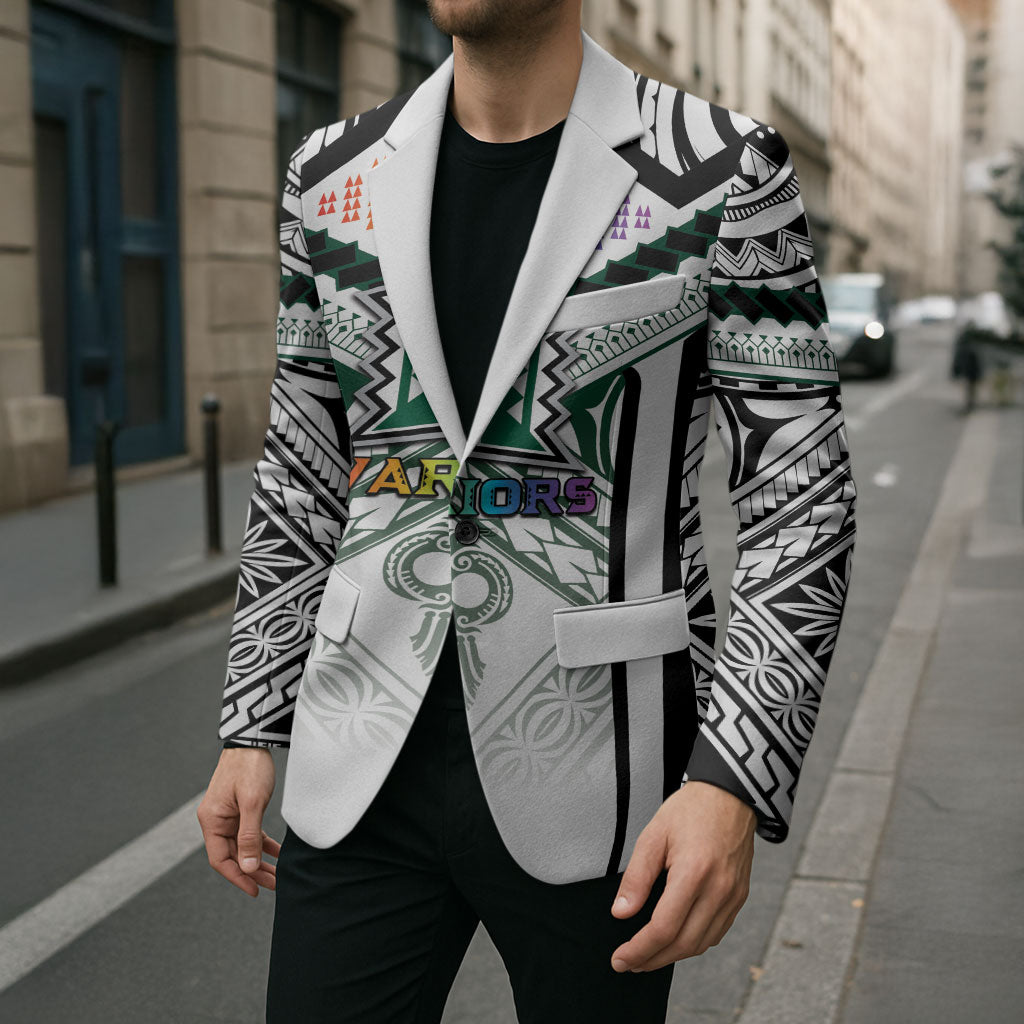 Custom Hawaii Warriors Football Blazer Rainbow Kakau Pattern White LT05 - Polynesian Pride