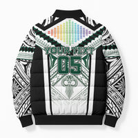 Custom Hawaii Warriors Football Bomber Puffer Jacket Rainbow Kakau Pattern White LT05 - Polynesian Pride