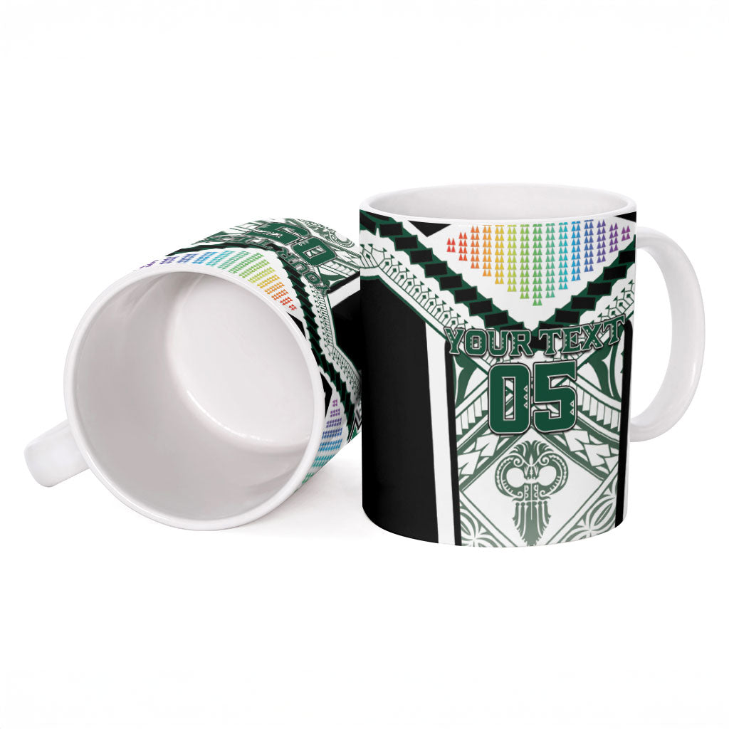 Custom Hawaii Warriors Football Ceramic Mug Rainbow Kakau Pattern White LT05 - Polynesian Pride