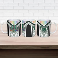 Custom Hawaii Warriors Football Ceramic Mug Rainbow Kakau Pattern White LT05 - Polynesian Pride