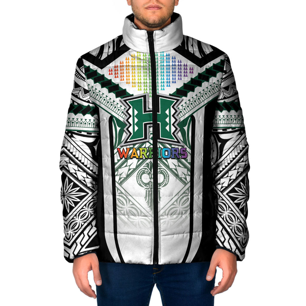 Custom Hawaii Warriors Football Padded Jacket Rainbow Kakau Pattern White LT05 Men White - Polynesian Pride