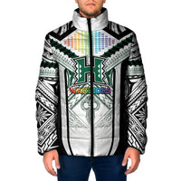 Custom Hawaii Warriors Football Padded Jacket Rainbow Kakau Pattern White LT05 Men White - Polynesian Pride