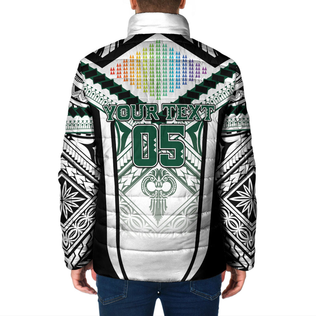 Custom Hawaii Warriors Football Padded Jacket Rainbow Kakau Pattern White LT05 - Polynesian Pride