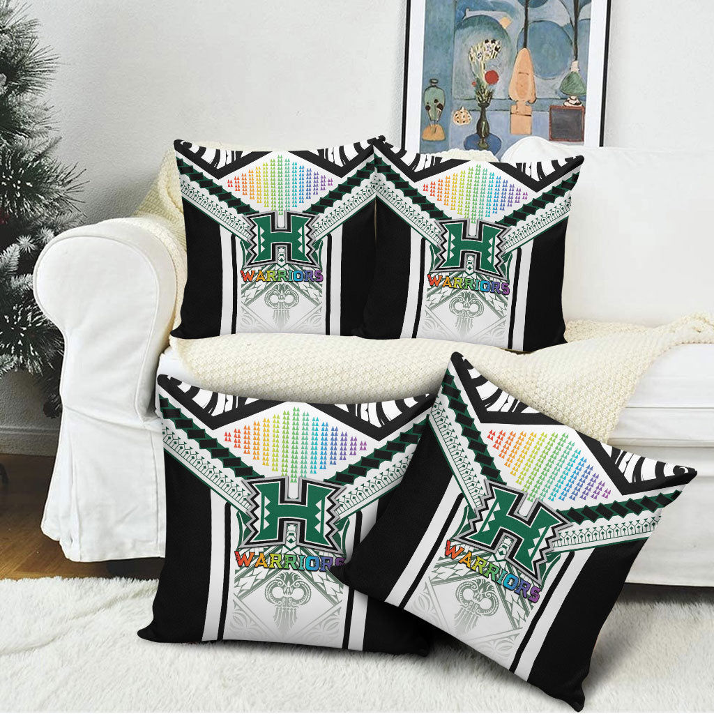 Hawaii Warriors Football Pillow Cover Rainbow Kakau Pattern White LT05 - Polynesian Pride