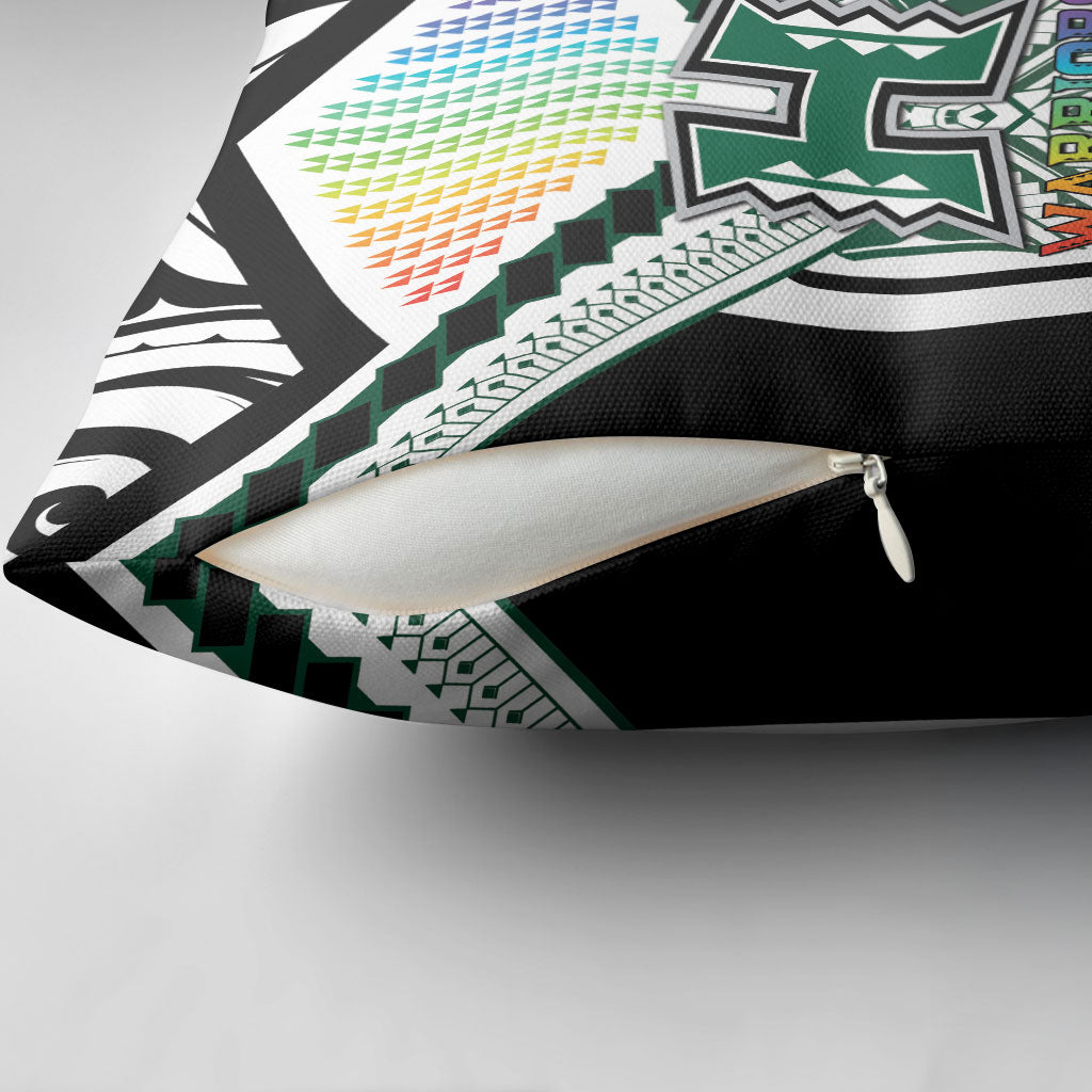 Hawaii Warriors Football Pillow Cover Rainbow Kakau Pattern White LT05 - Polynesian Pride