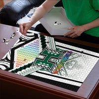 Hawaii Warriors Football Puzzle Rainbow Kakau Pattern White LT05 - Polynesian Pride