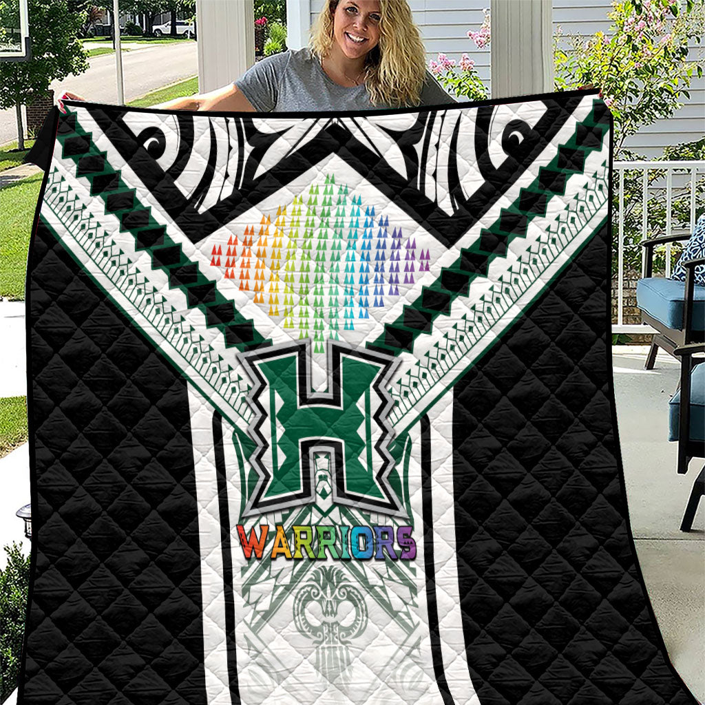Hawaii Warriors Football Quilt Rainbow Kakau Pattern White LT05 White - Polynesian Pride
