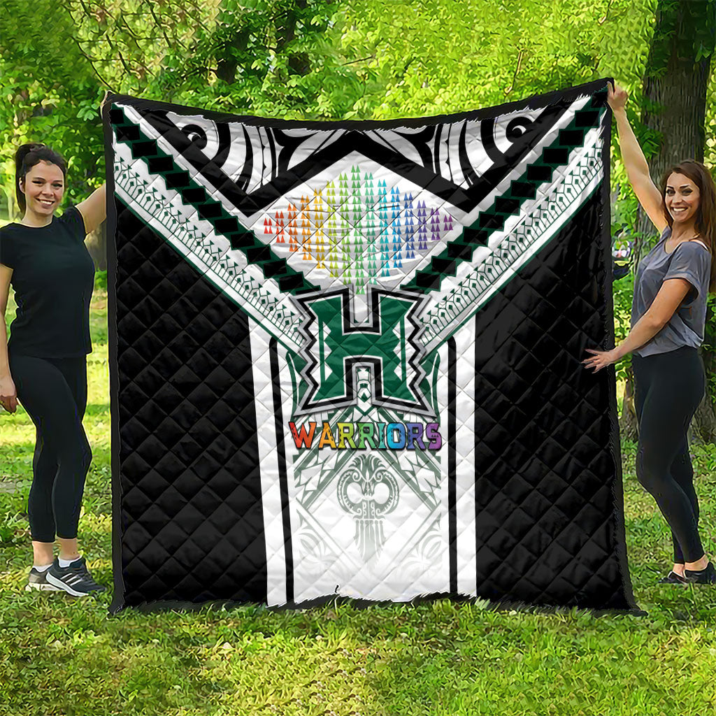 Hawaii Warriors Football Quilt Rainbow Kakau Pattern White LT05 - Polynesian Pride