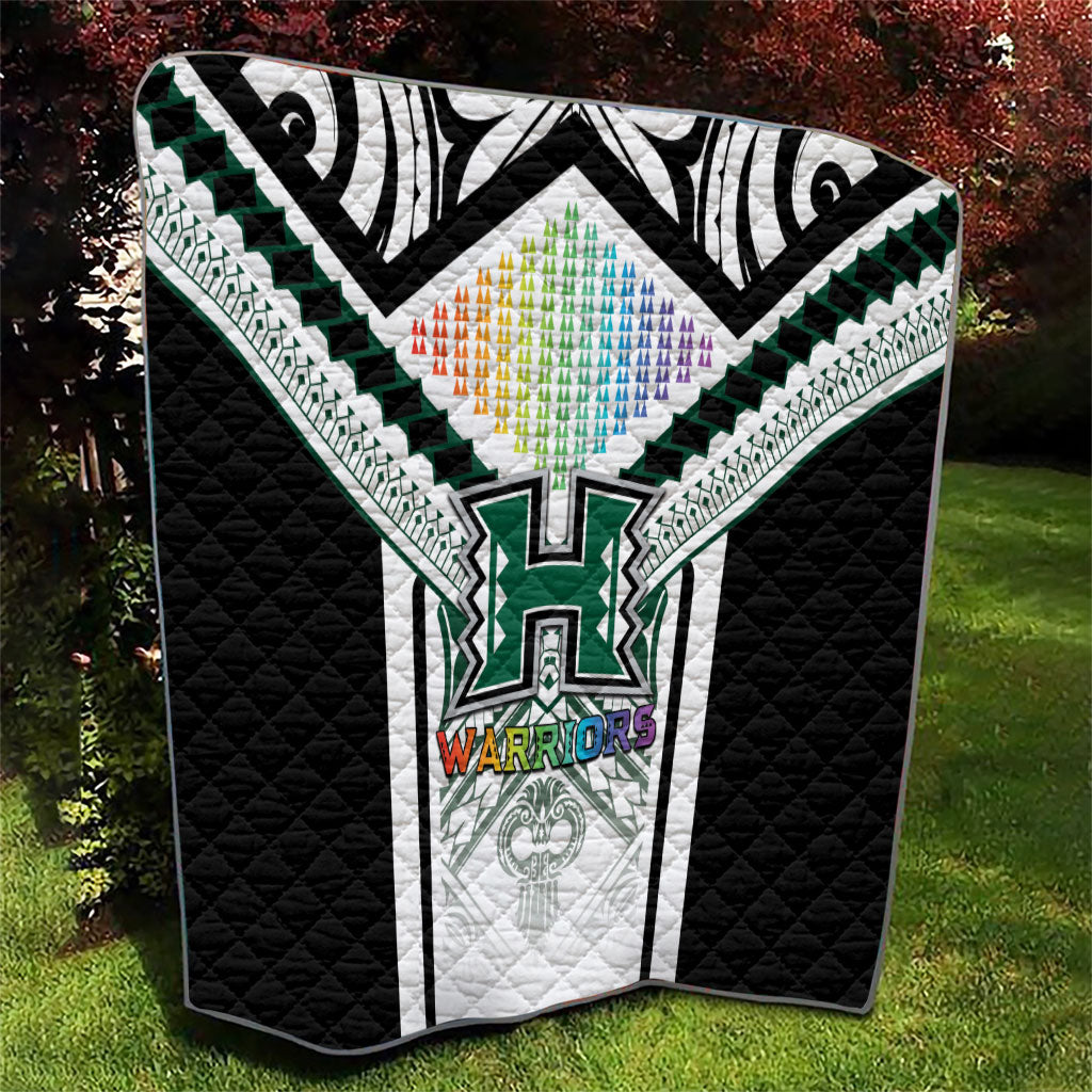 Hawaii Warriors Football Quilt Rainbow Kakau Pattern White LT05 - Polynesian Pride