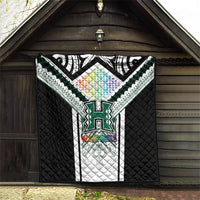 Hawaii Warriors Football Quilt Rainbow Kakau Pattern White LT05 - Polynesian Pride