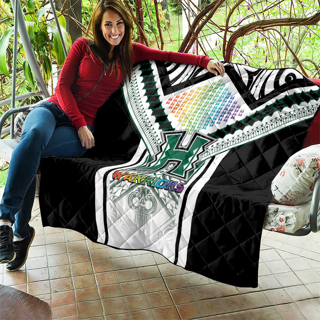 Hawaii Warriors Football Quilt Rainbow Kakau Pattern White LT05 - Polynesian Pride