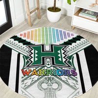 Hawaii Warriors Football Round Carpet Rainbow Kakau Pattern White LT05 White - Polynesian Pride